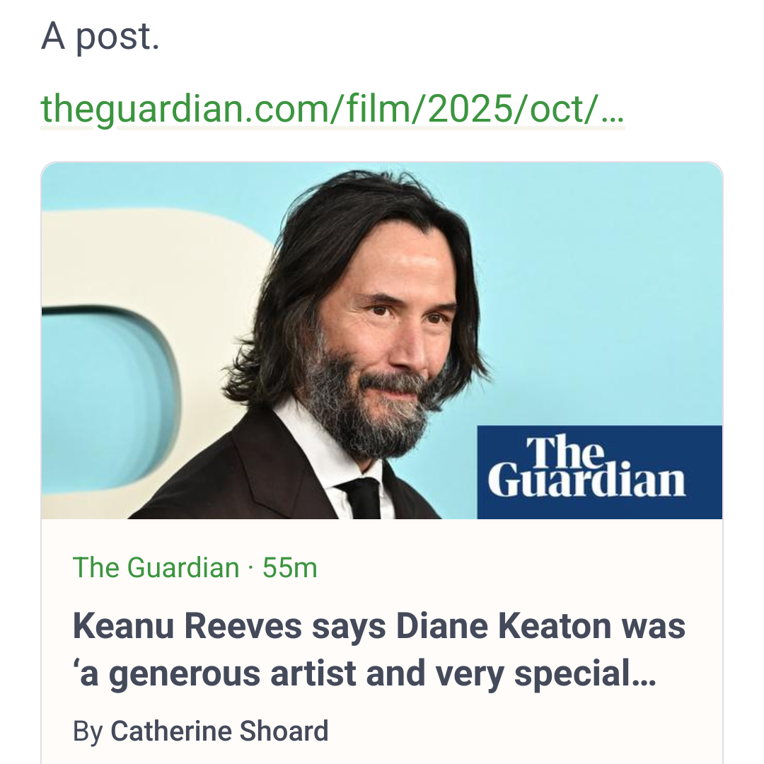 A post with a link to a Guardian article, wish displays the headline but also a preview of the feature image.